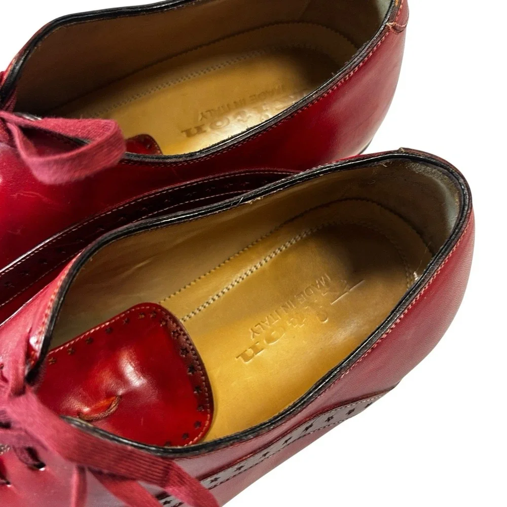 Kiton Mens Red Leather Lace-Up Oxford Dress Shoes Made in Italy Size 10.5